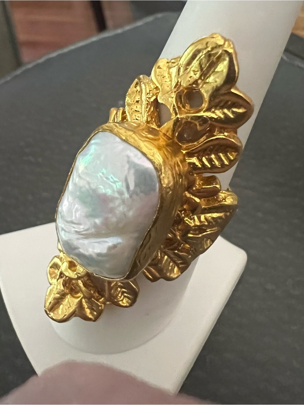 Gold Leaf Baroque Pearl Statement Ring - Unbranded